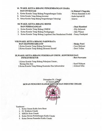 Susunan Pengurus Kadin Kota Cimahi periode 2023-2028