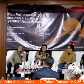 Tangkapan foto Diskusi 11 Tahun Putusan MK 35 dan Pemenuhan Hak Konstitusional Masyarakat Adat pada Senin, (13/5/2024) di Jalan Tebet Timur, Jakarta Selatan.