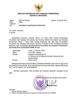 Surat undangan resmi dari Kementerian Perumahan dan Kawasan Permukiman (PKP). (Sumber: @BosPurwa di X)