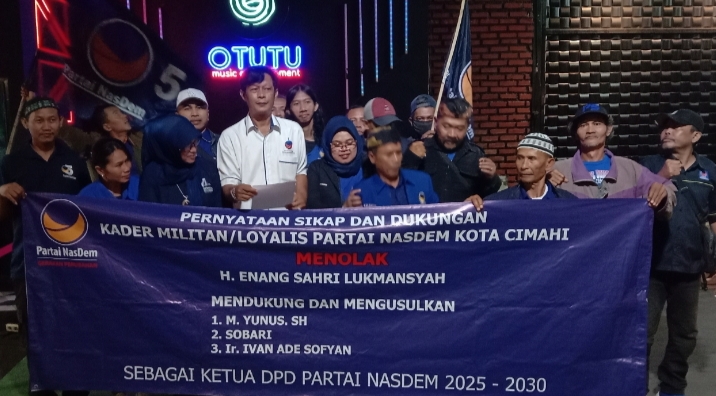 Kader Militan dan Loyalis Partai Nasdem Kota Cimahi nyatakan sikap menolak atas kepemimpinan H. Enang Sahri Lukmansyah sebagai Ketua DPD Partai Nasdem Kota Cimahi