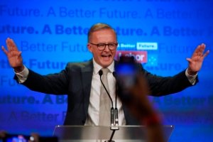 Tangkapan foto Anthony Albanese (Sumber: AP PHOTO/RICK RYCROFT)