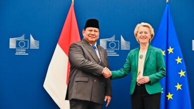 Tangkapan foto Presiden Prabowo Subianto melakukan hubungan bilateral dengan Uni Eropa. (Sumber: Dok. Setneg)