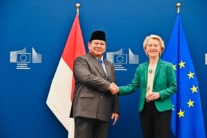 Tangkapan foto Presiden Prabowo Subianto melakukan hubungan bilateral dengan Uni Eropa. (Sumber: Dok. Setneg)
