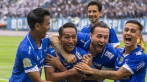 Beckham Putra rayakan gol semata wayang ke gawang Persija Jakarta.