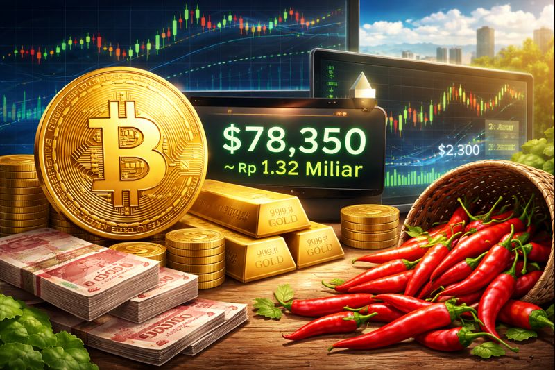 Ilustrasi Aset Crpto dan harga emas hingga Harga Cabai