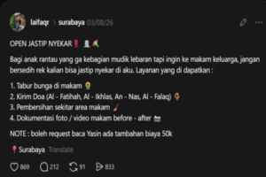 Viral jastip nyekar di media sosial.