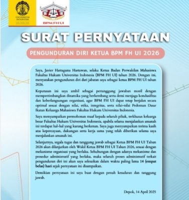 Surat Pengunduran Diri Ketua BPM FH UI