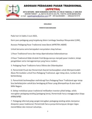 APPETRA Jawa Barat Sampaikan Aspirasi Pedagang Pasar Tradisional Diterima Komisi 2 DPRD Jawa Barat 