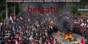 Foto kerumunan massa dengan narasi aksi demonstrasi bertajuk "Boikot Pajak, Stop Bayar Pajak" sempat ramai beredar di media sosial